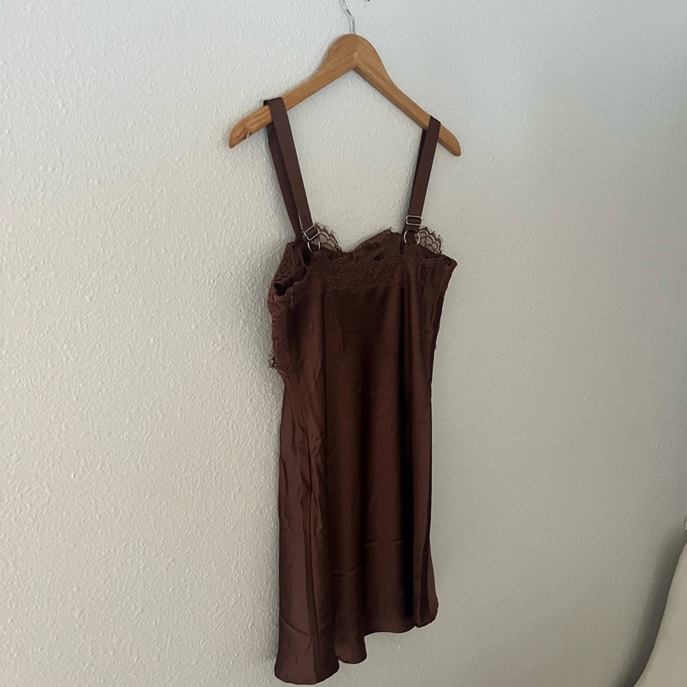 Satin Brown Mini Dress Womens M